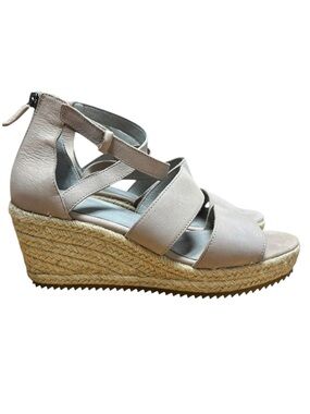 Eileen Fisher Wali Espadrille Sandal Size 7 1/2 Taupe Strappy Wedge Leather